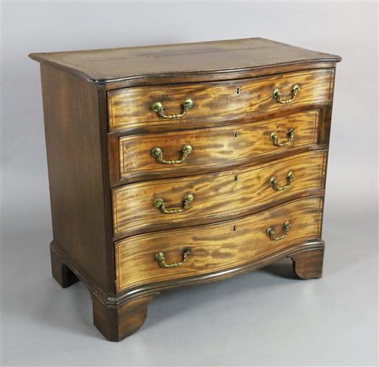 A George III mahogany serpentine chest W.3ft 1.5in. D.1ft 9.5in. H.2ft 11in.